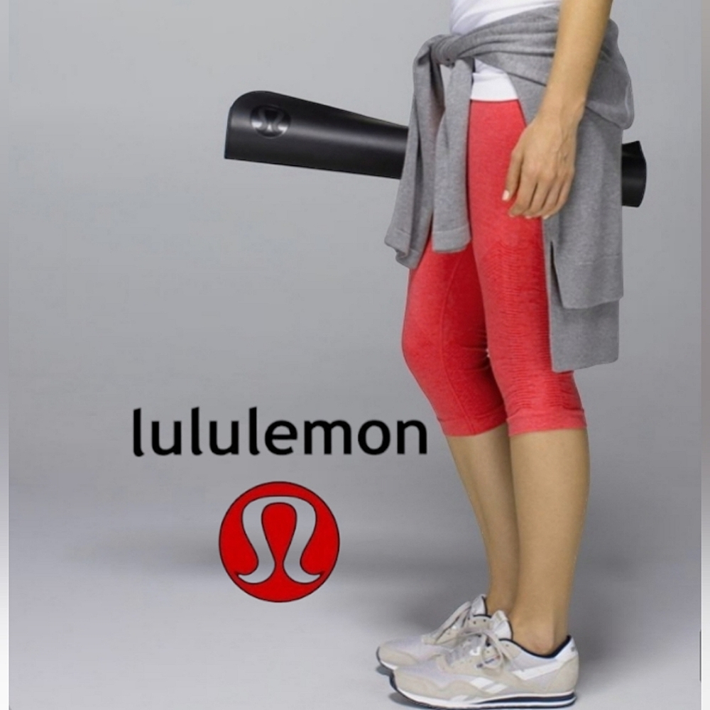 Lululemon IN THE FLOW CROP Seamless Leggings Sz 4 Coral Orange Active Gym